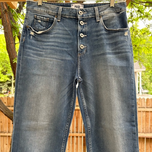 Paige Anthropologie High Rise Sarah Straight Distressed Cropped Jeans Button Fly - Picture 3 of 16